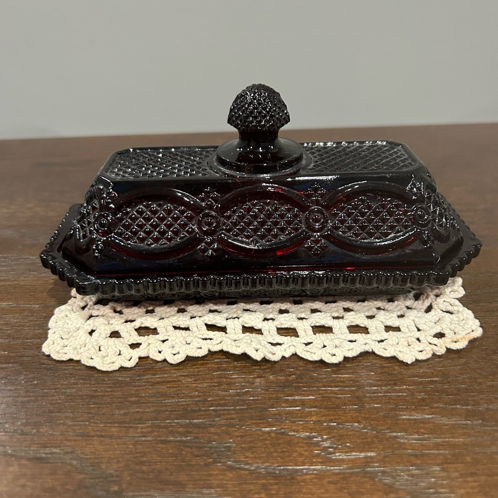 Avon Cape Cod Collection - Ruby Red Glass Covered Butter Dish